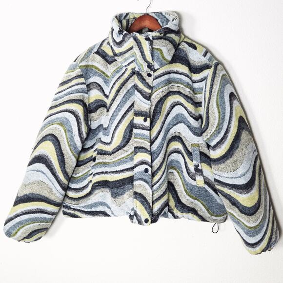 BDG Jackets & Blazers - BDG Women’s Isla Wool Puffer Jacket Swirl Print Dopamine Snow Bunny Size 2XL